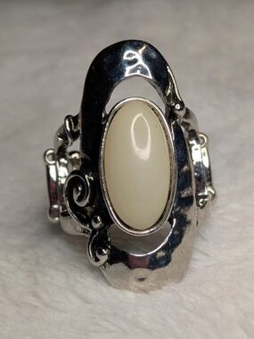 Oval Cream Stone Statement Ring